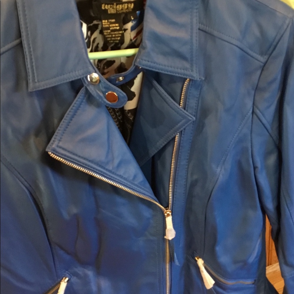 Blue leather motorcycle jacket